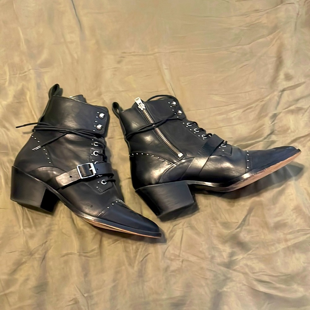 All Saints black leather lace up boot. I recommend these if you are a sz. 9.